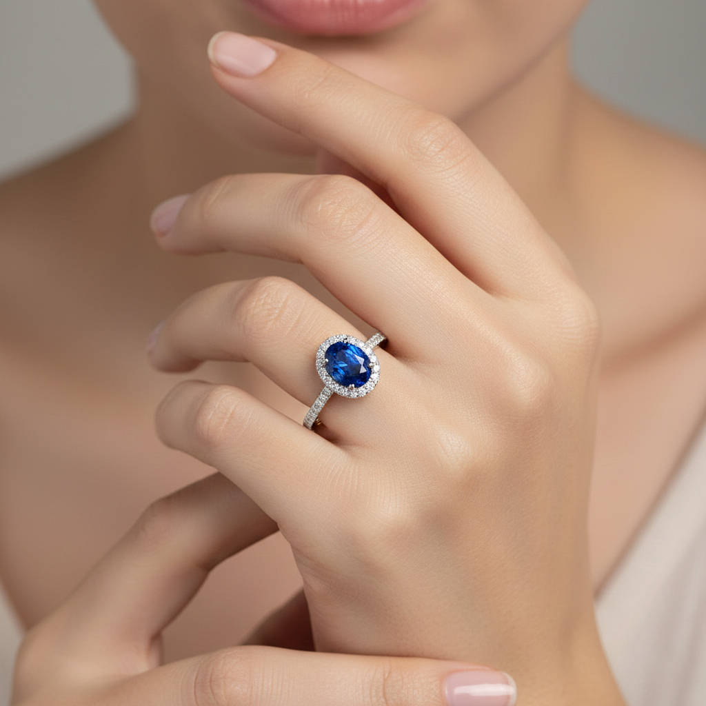 Peony Oval Halo Sapphire Ring