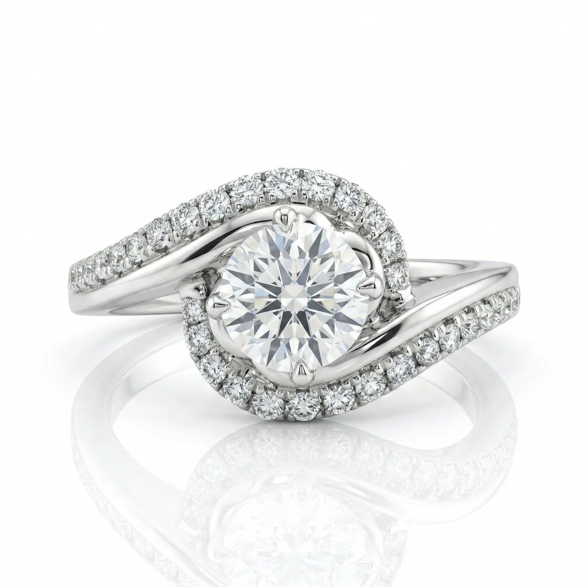 0.83ct GIA Round Cut Natural Diamond Semi Halo Engagement Ring, F / VS1 Chloe's Jewellers