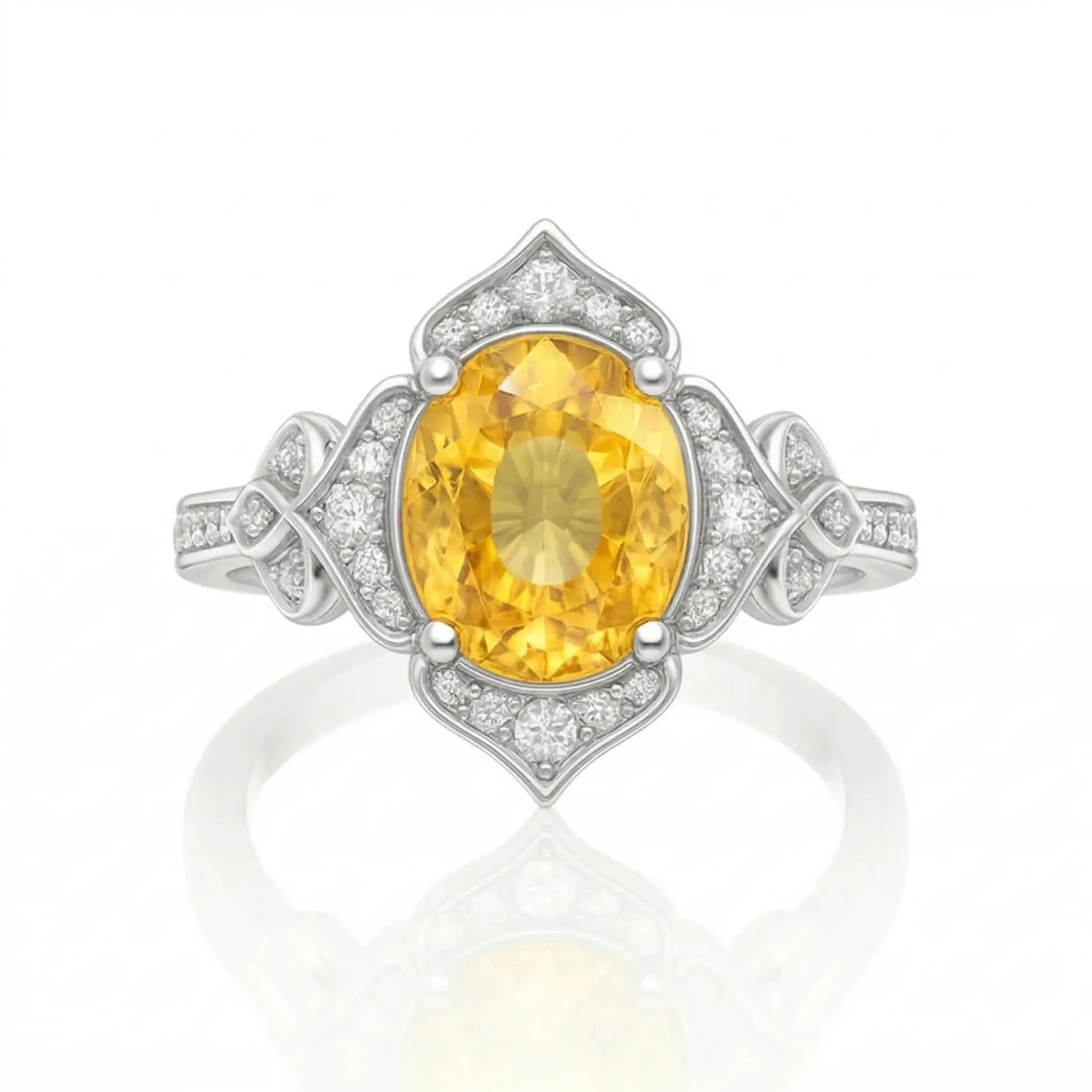 1.47ct Yellow Sapphire Ring – Oval Halo, 18K Gold, F VS1 Diamonds Chloe's Jewellers
