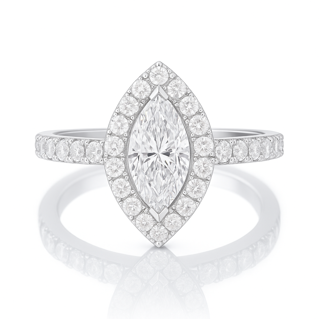 18k White Gold 0.50ct Marquise Diamond Halo Engagement Ring