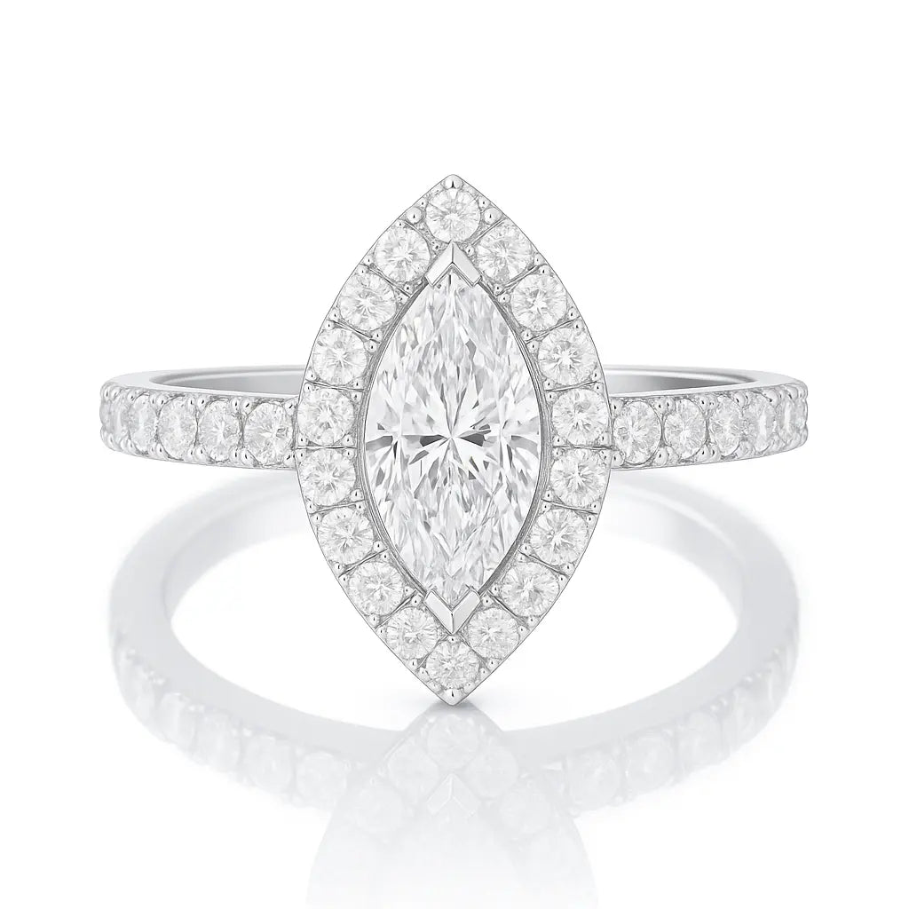 18k White Gold 0.50ct Marquise Diamond Halo Engagement Ring Chloe's Jewellers