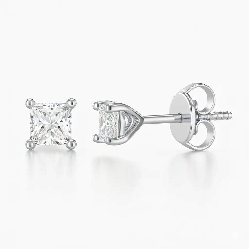 0.50ct Princess Cut Natural Diamond Stud Earrings, 18ct Yellow Gold Chloe's Jewellers