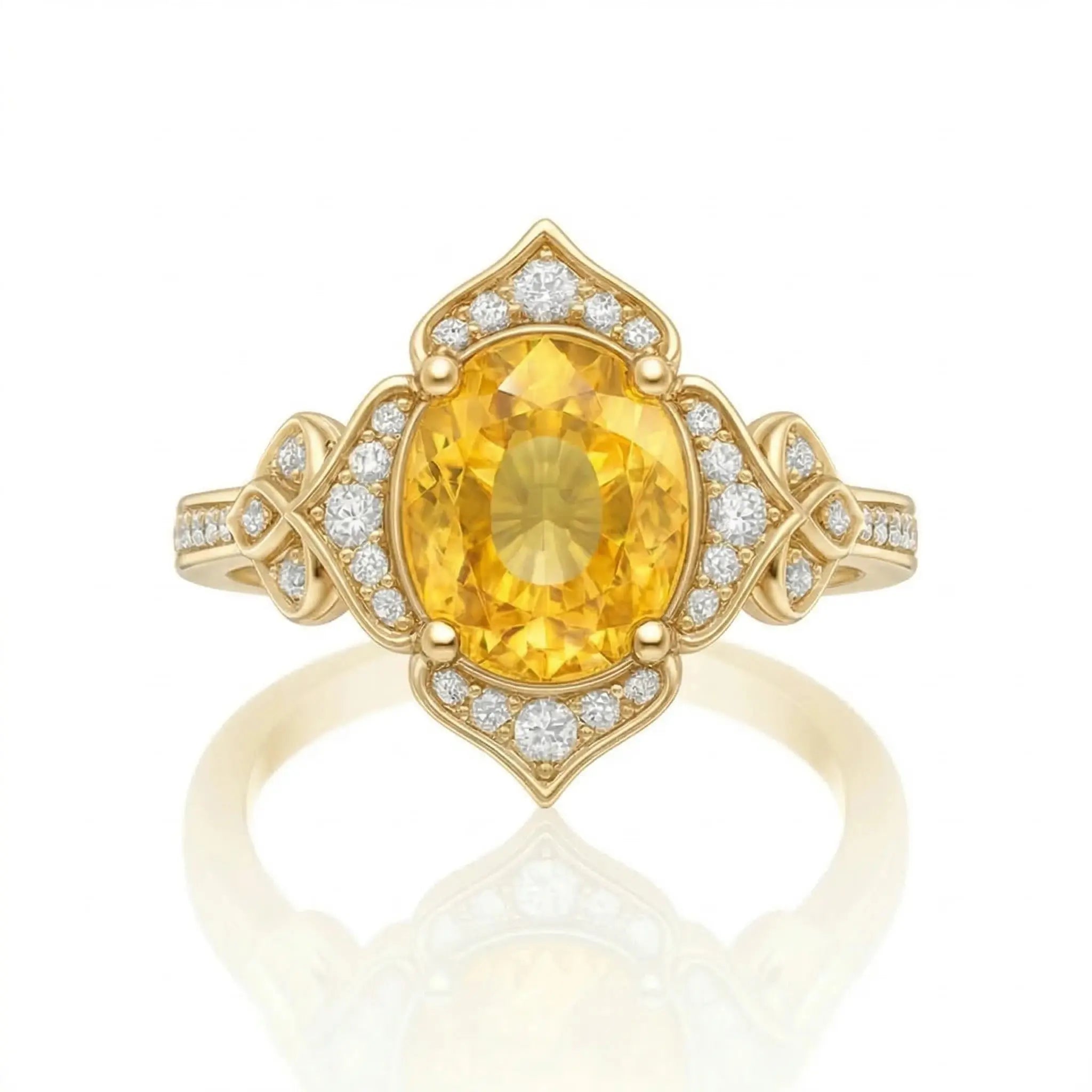 1.47ct Yellow Sapphire Ring – Oval Halo, 18K Gold, F VS1 Diamonds Chloe's Jewellers