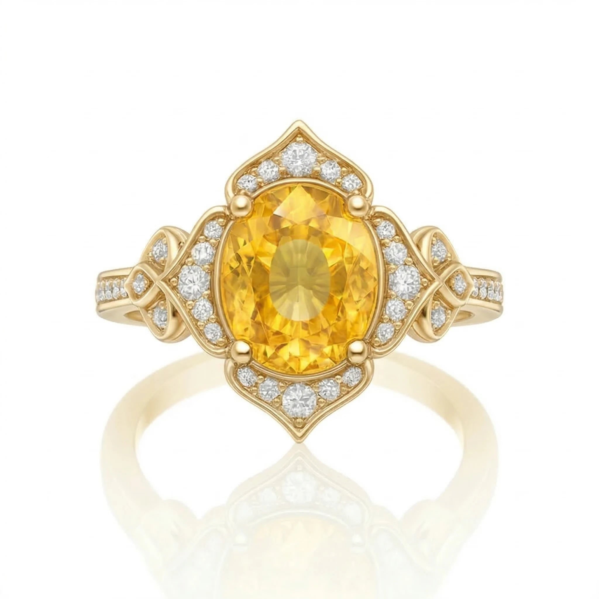 1.47ct Yellow Sapphire Ring – Oval Halo, 18K Gold, F VS1 Diamonds Chloe's Jewellers