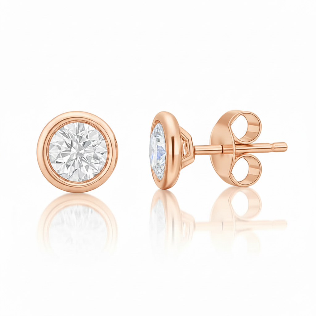 0.90ct Round Diamond Bezel Set Stud Earring, 18ct White Gold Chloe's Jewellers