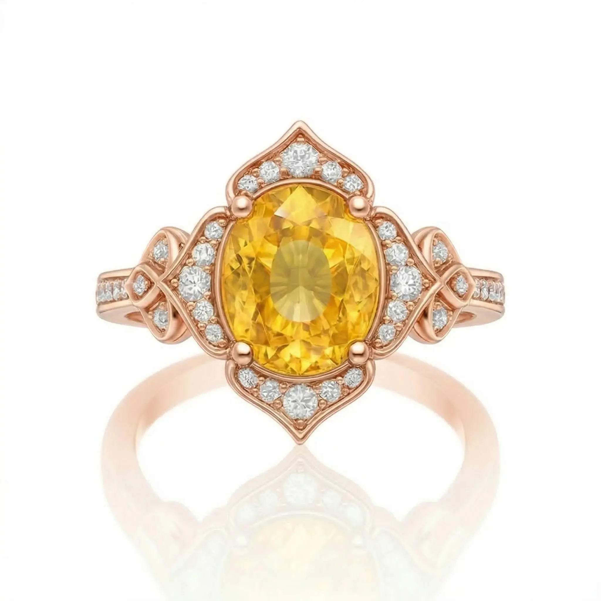1.47ct Yellow Sapphire Ring – Oval Halo, 18K Gold, F VS1 Diamonds Chloe's Jewellers