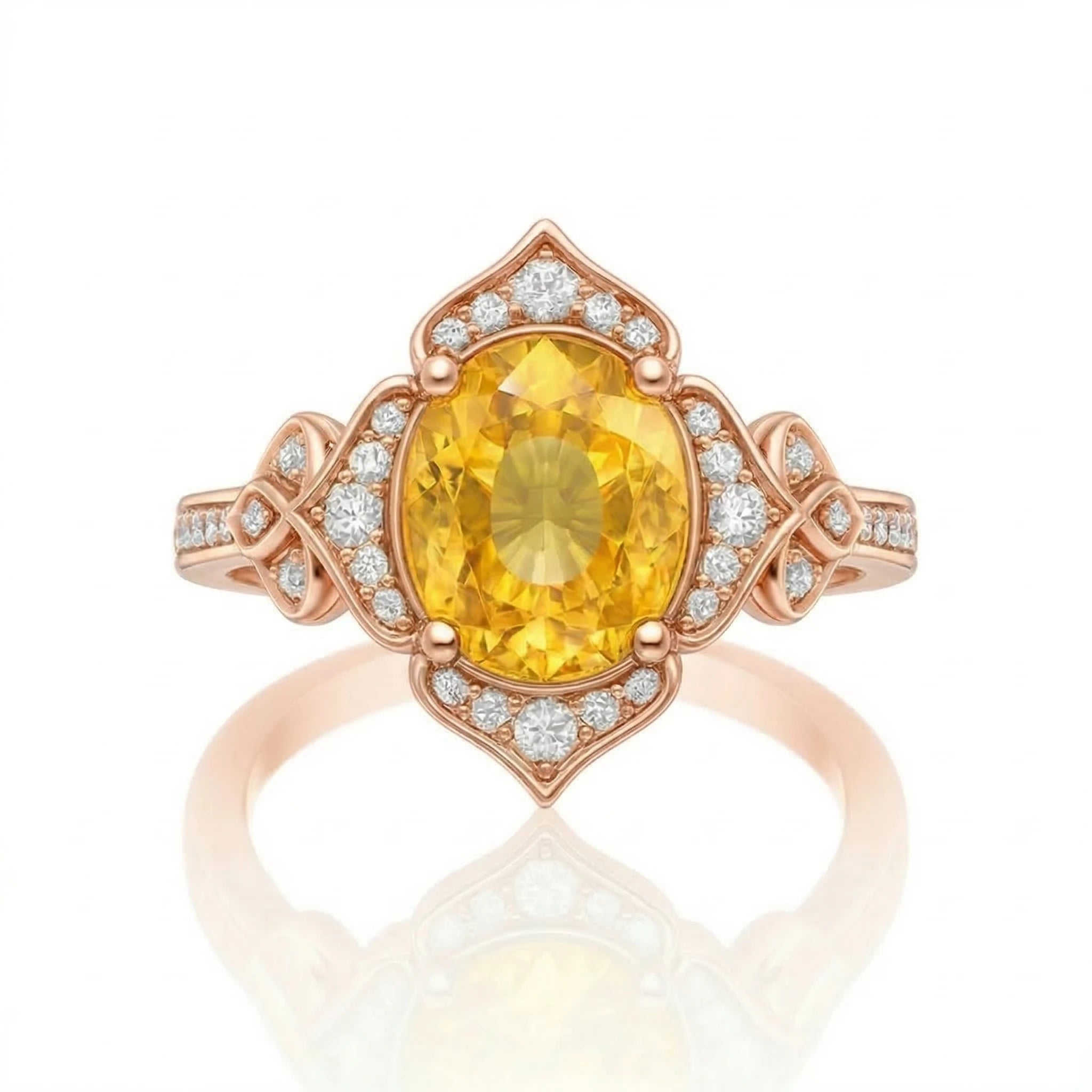 1.47ct Yellow Sapphire Ring – Oval Halo, 18K Gold, F VS1 Diamonds Chloe's Jewellers