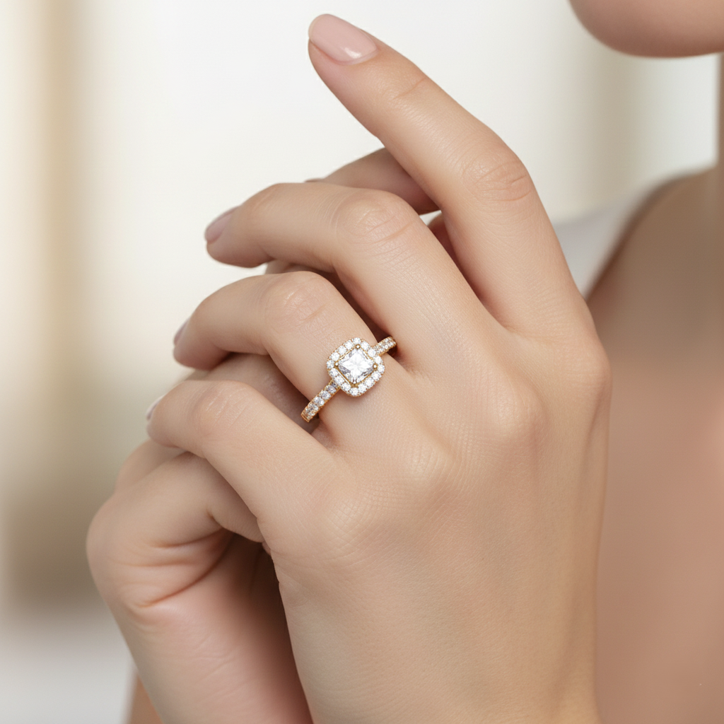 Peony Halo Princess Cut Diamond Ring