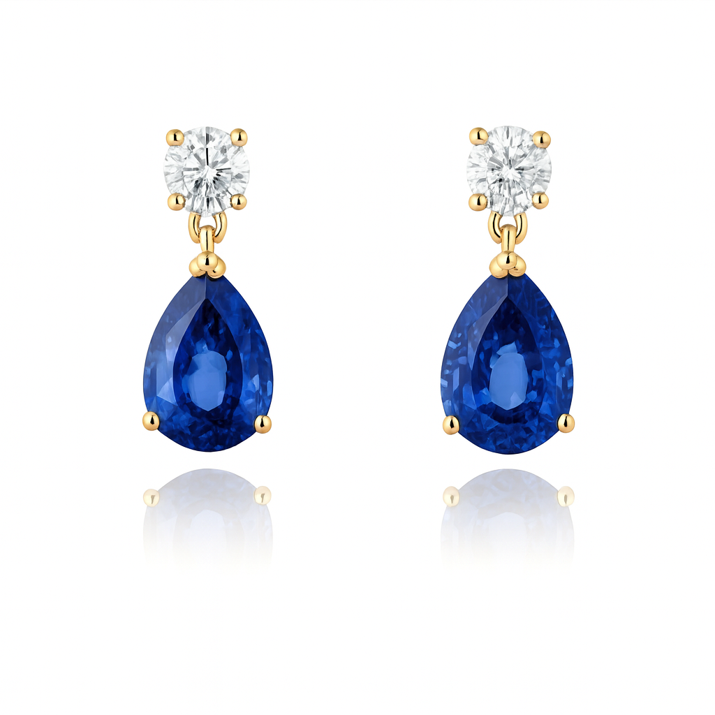 18K White Gold Pear Shape Blue Sapphire Drop Earrings 4ct Chloe's Jewellers
