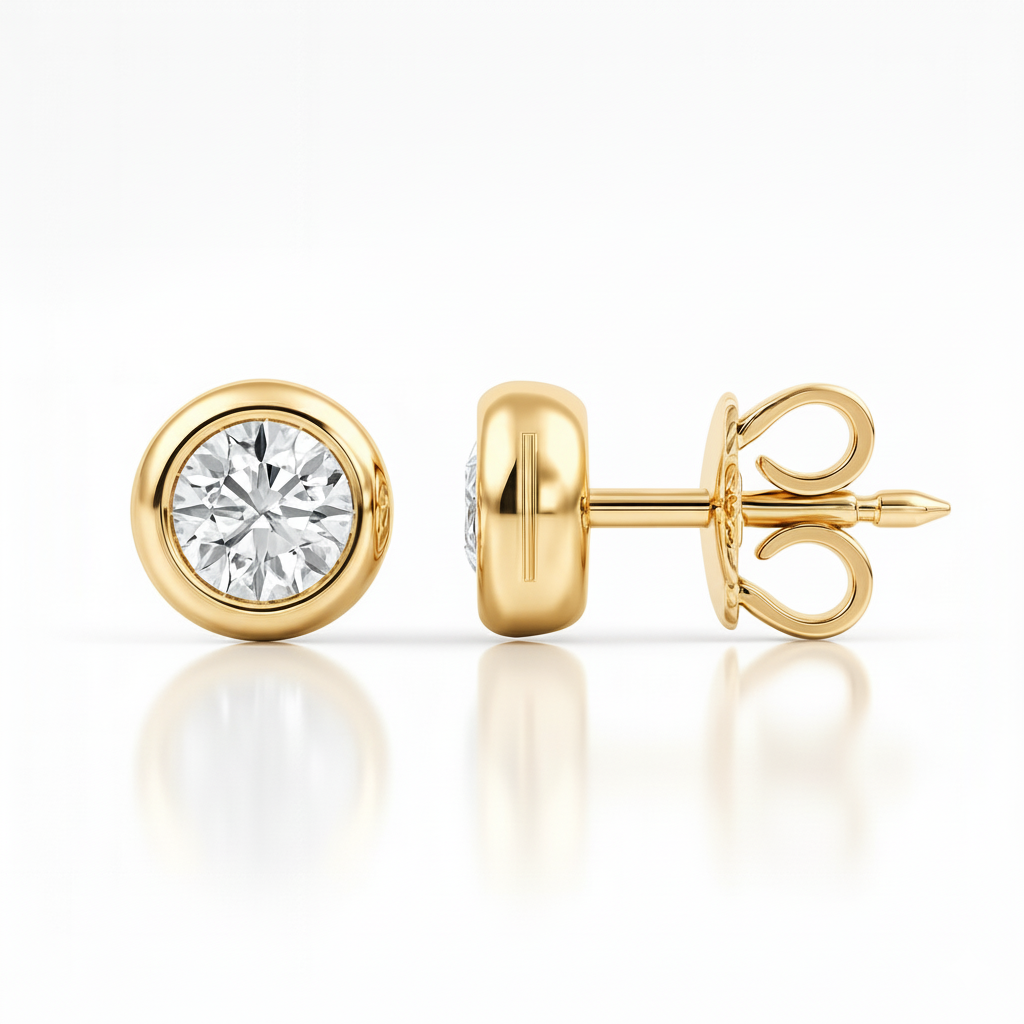 0.92ct Round Diamond Bezel Set Stud Earring, 18ct White Gold Chloe's Jewellers