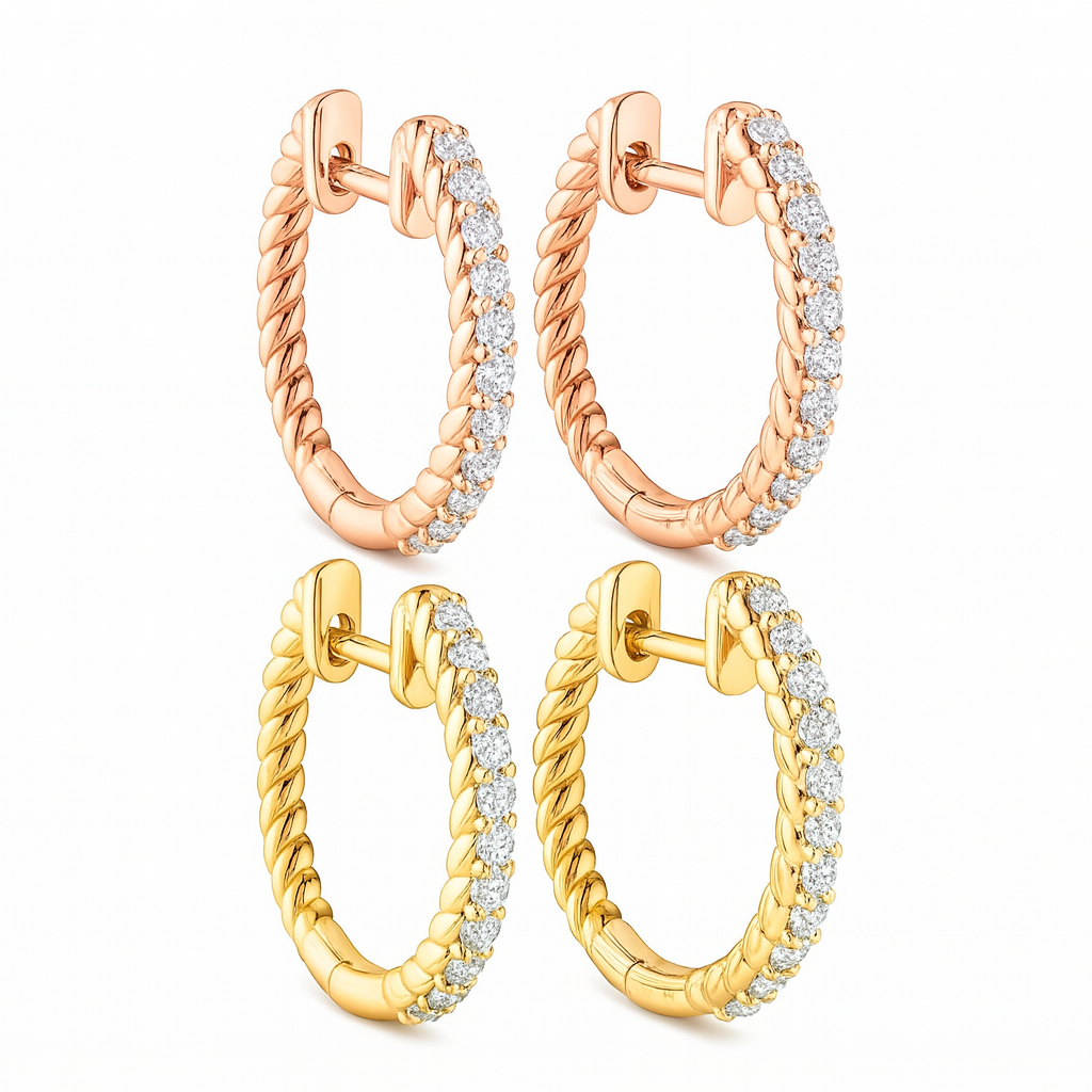 18K White Gold Claw Set Twisted Design Round Diamond Hoop Earrings 0.29CT