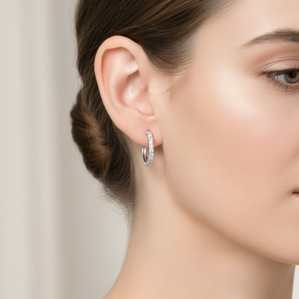 18K White Gold Grain Set Circle Hoop Diamond Earrings 0.18CT