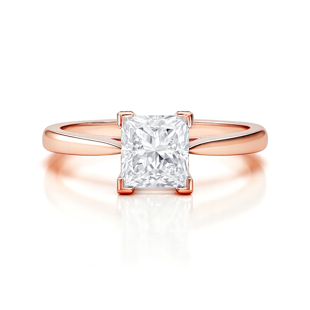 4 Prongs 0.69CT Natural Princess Cut Diamond Solitaire Setting Engagement Ring