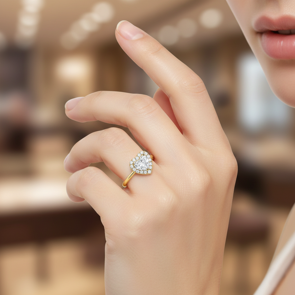 Poppy Heart Halo Diamond Ring – 18K Gold or Platinum