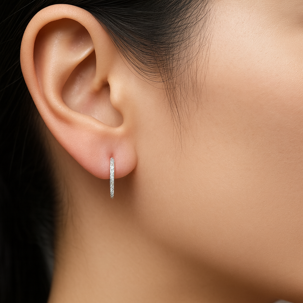 18K White Gold Grain Set Hoop Diamond Earrings 0.28CT