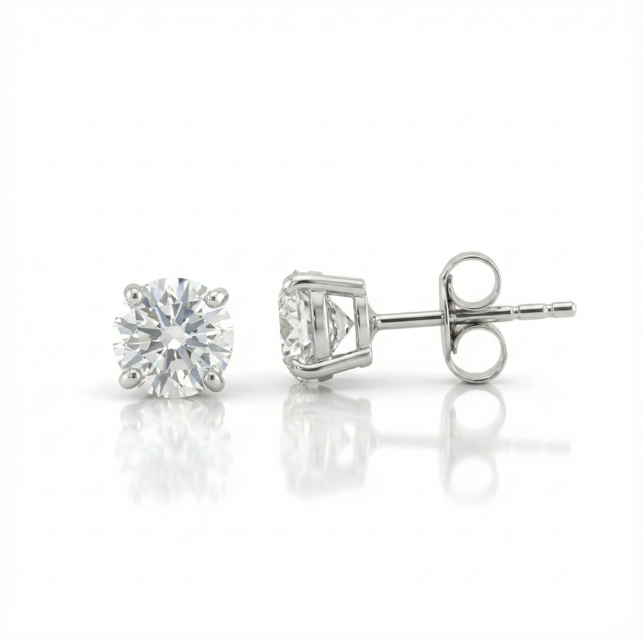 1.00ct Round Cut Lab Diamond Stud Earrings, 18ct White Gold