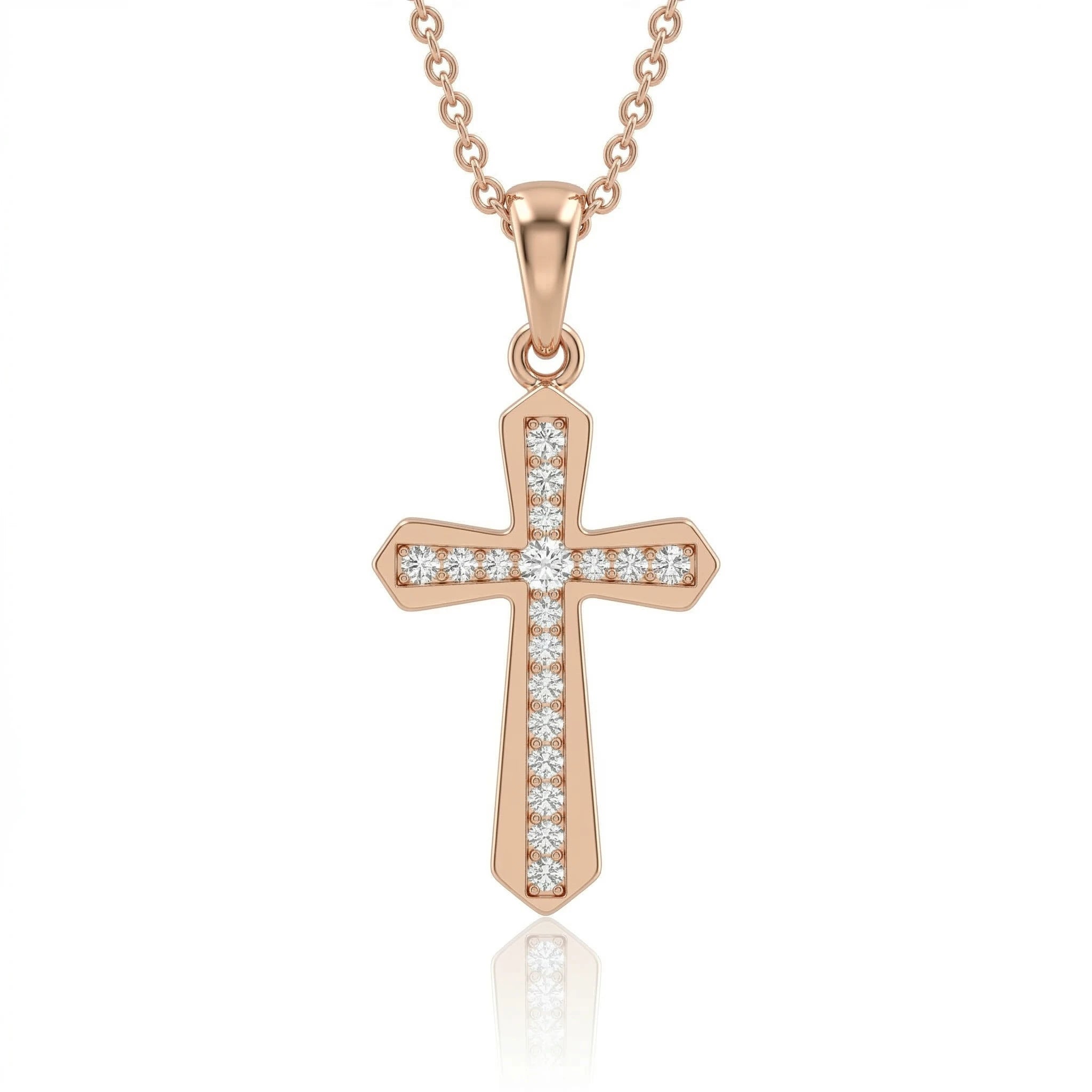 0.20ct Natural Diamond Cross Pendant Necklace in 18K Rose Gold