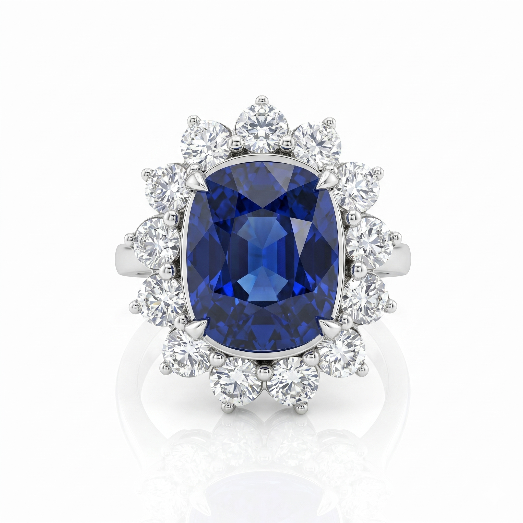 5.13ct Elongated Cushion Cut Sri Lanka Blue Sapphire Halo Setting Engagement Ring - Platinum