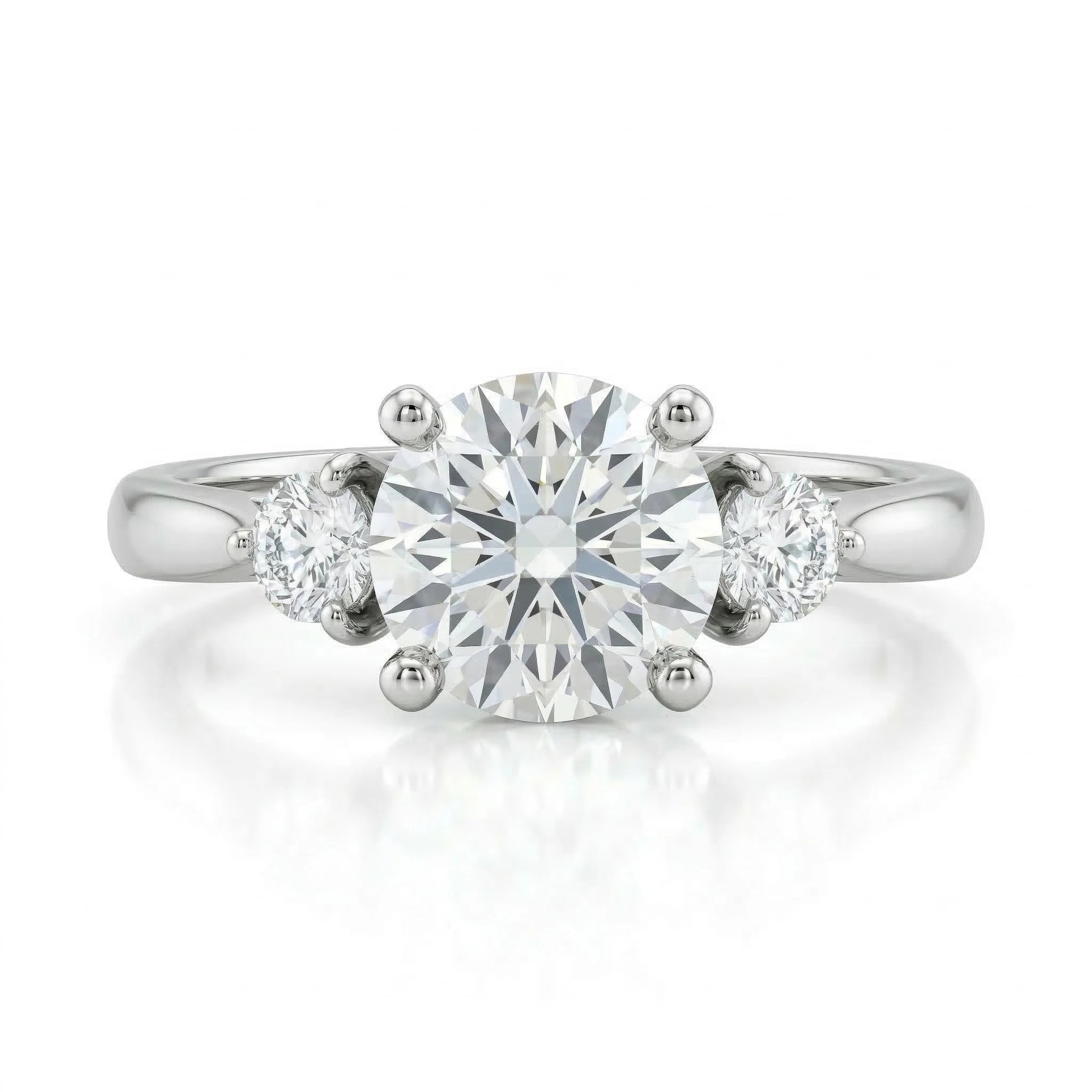 1.03ct GIA Round cut Natural Diamond Engagement Ring with 2 Side Stones