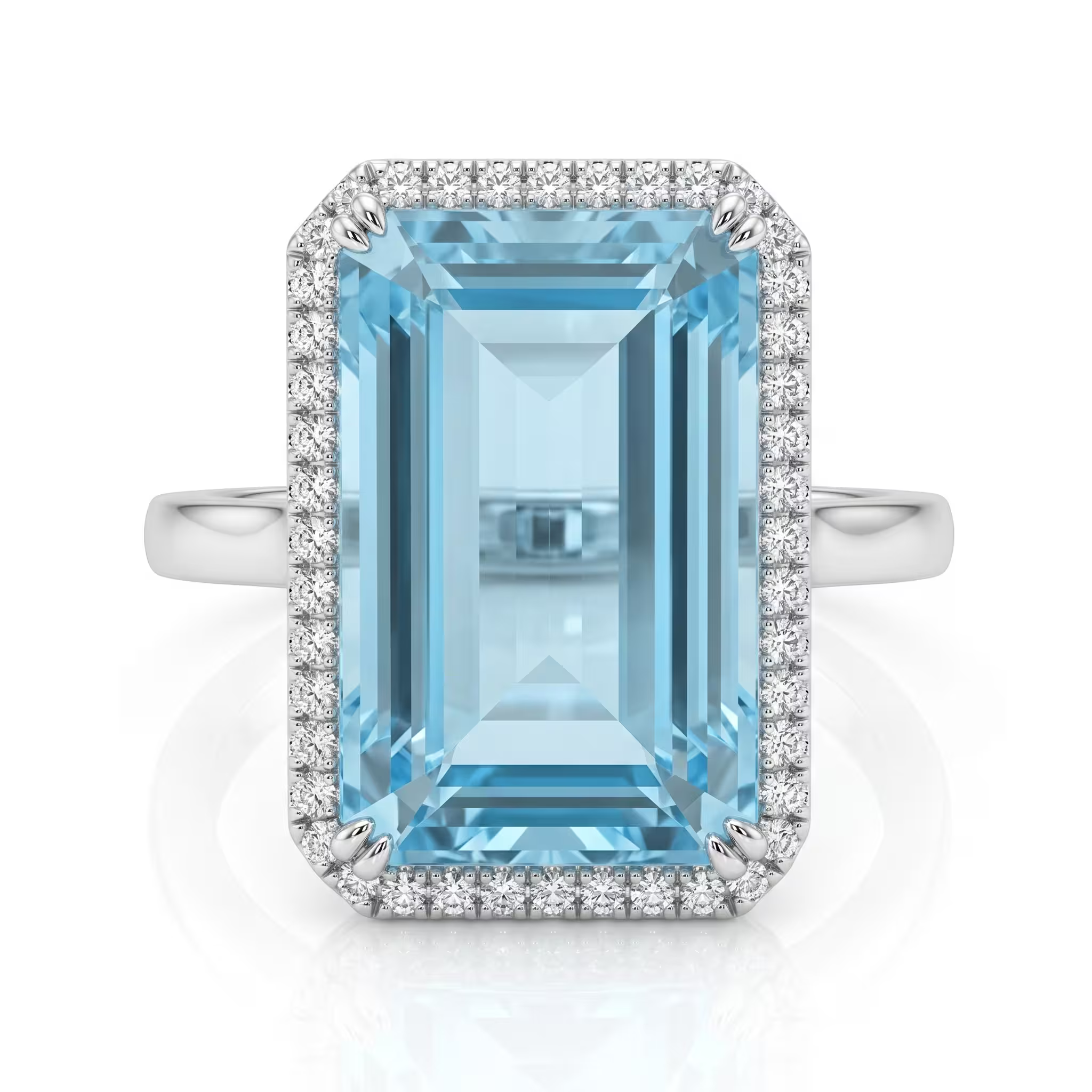 6.59ct Emerald Cut Aquamarine Stone Engagement Ring - 18K Gold