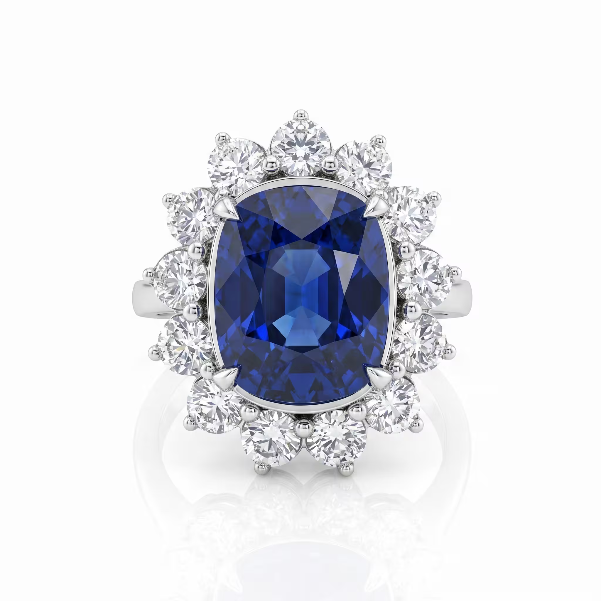 5.13ct Elongated Cushion Cut Sri Lanka Blue Sapphire Halo Setting Engagement Ring - Platinum Chloe's Jewellers