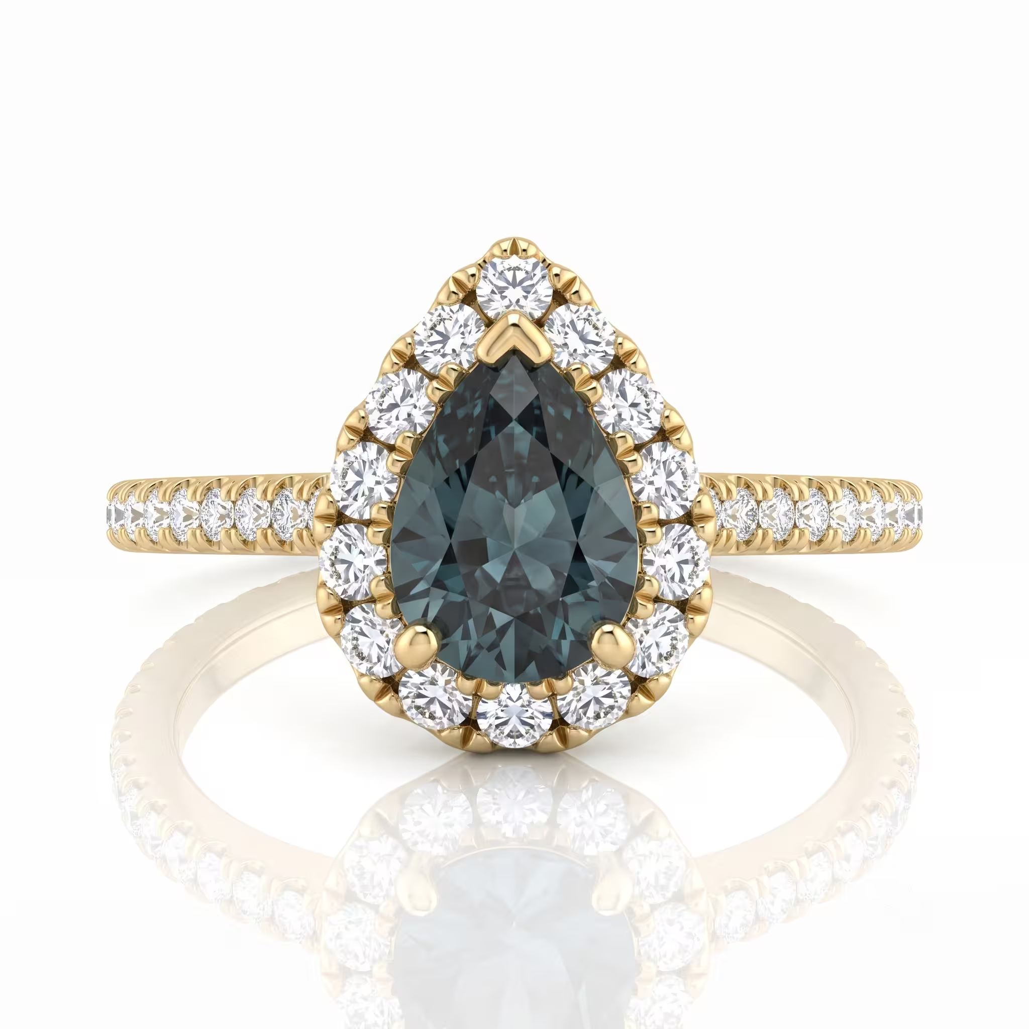 1.11ct Pear Cut Teal Sapphire Engagement Ring - 18K Gold