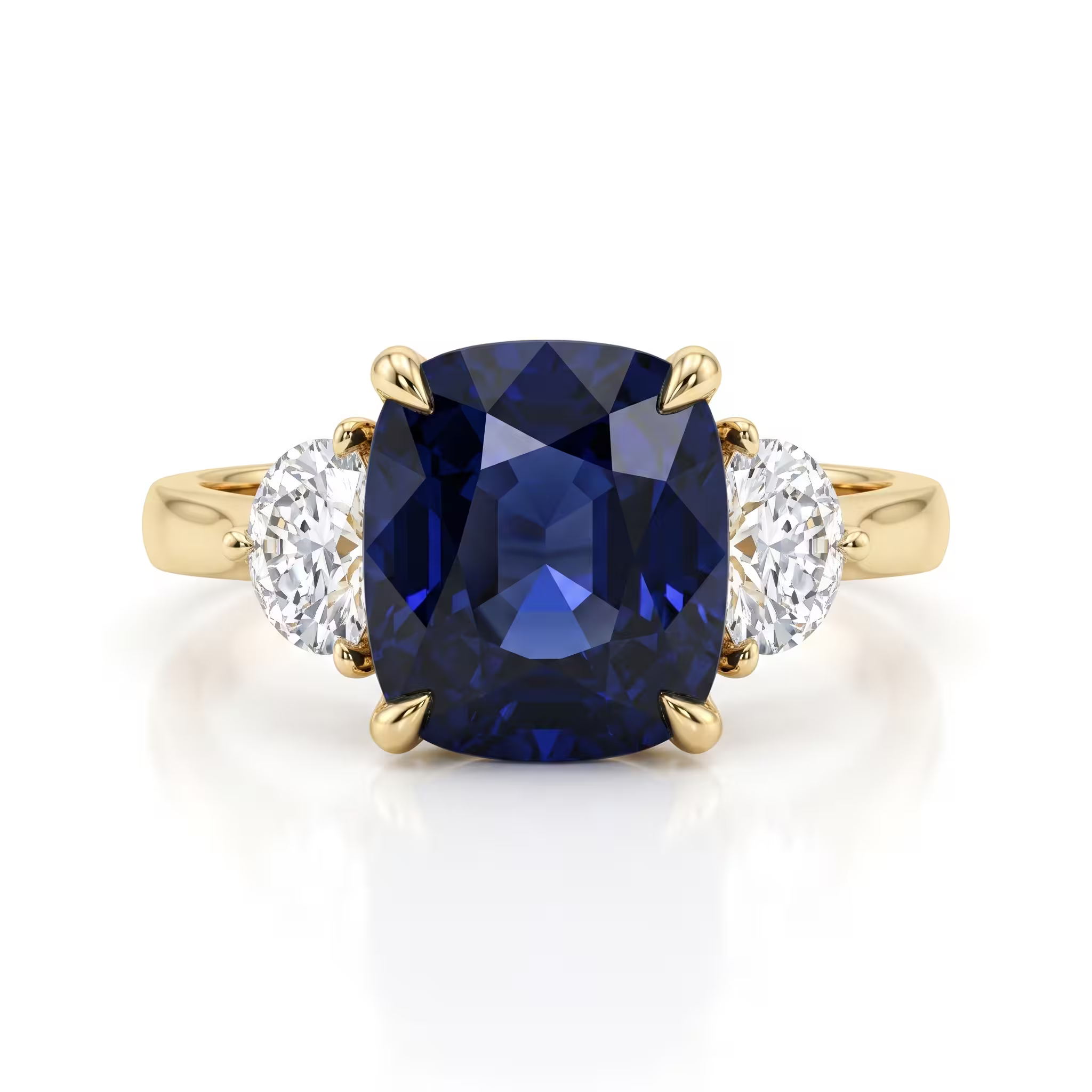 3.37ct Elongated Cushion Cut Sapphire Side Stone Engagement Ring - 18K Gold Chloe's Jewellers
