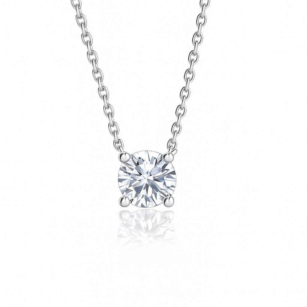 18K White Gold Round cut Natural Diamond Pendant Necklace 0.41CT
