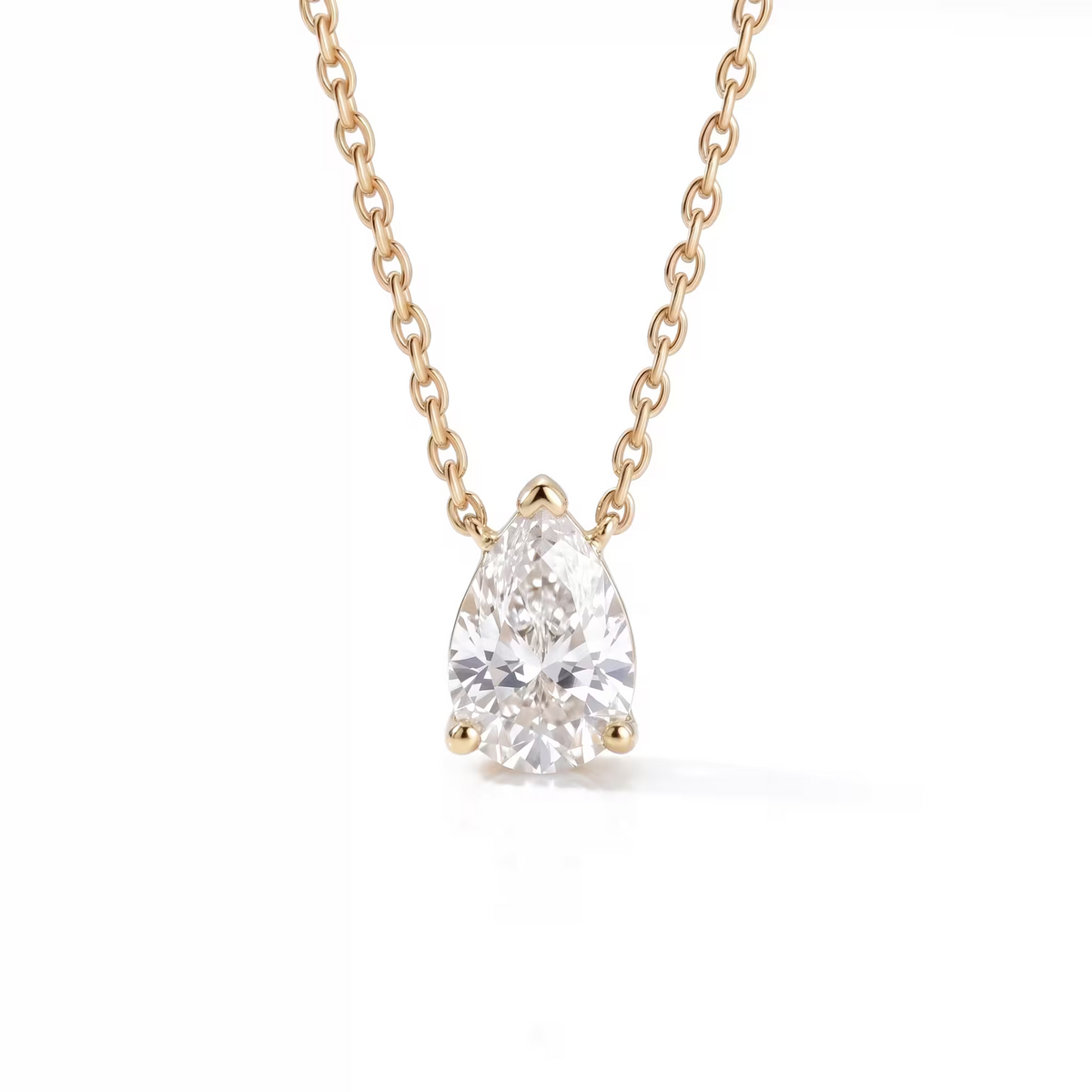 Pear Cut Lab Grown Diamond 18K White Gold Solitaire Pendant