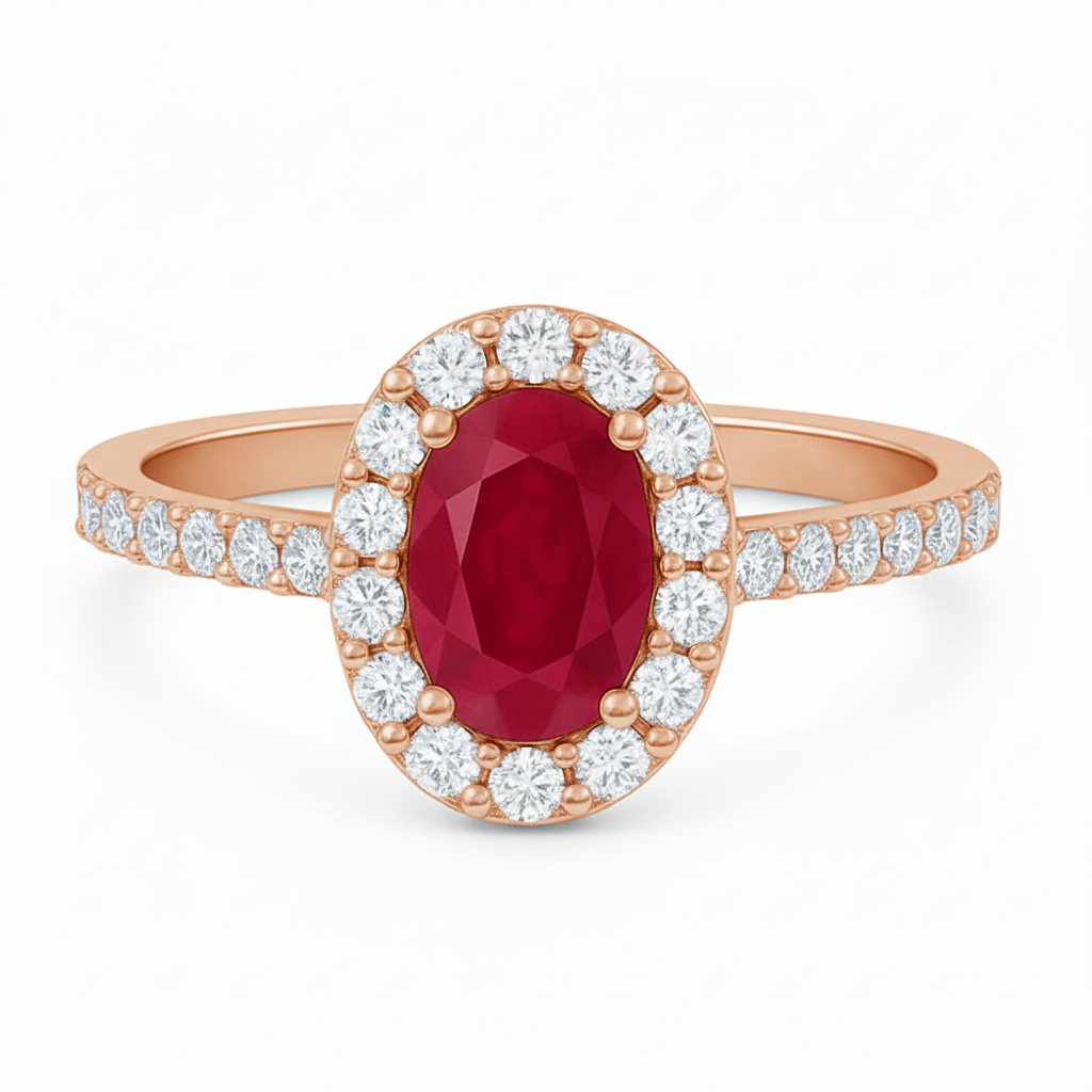 PEONY OVAL HALO RUBY RING
