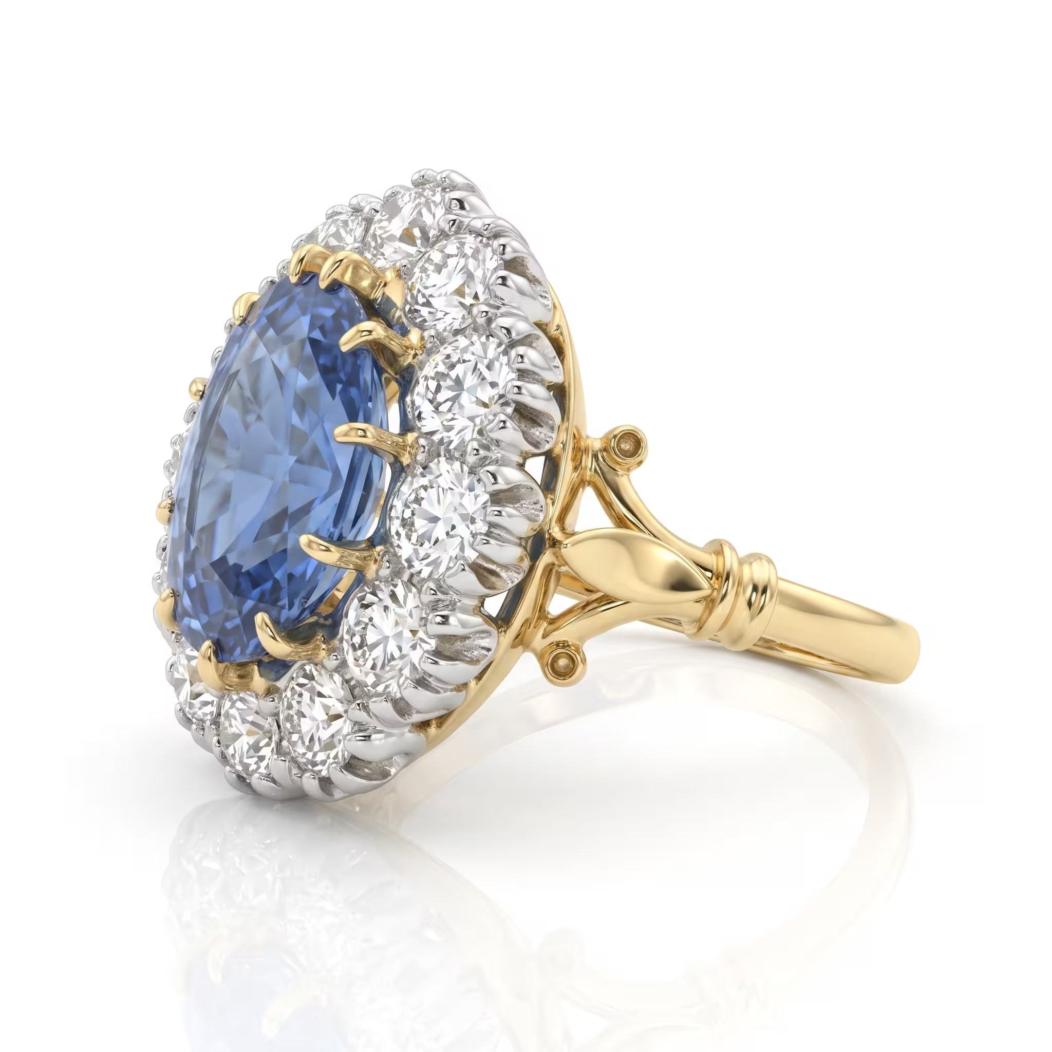 11.78ct Oval Cut No Heat Blue Sapphire Halo Setting Engagement Ring - Mix Metal Chloe's Jewellers