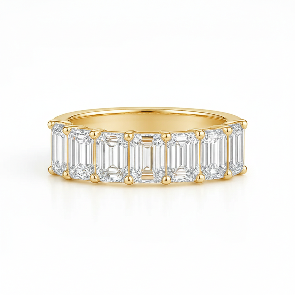 Emerald Diamond Half Eternity Ring Chloe's Jewellers