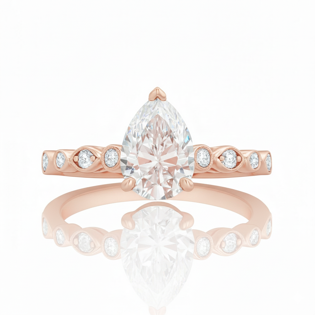 Natural Pear Shape Shoulder Diamond Engagement Ring 0.73ct