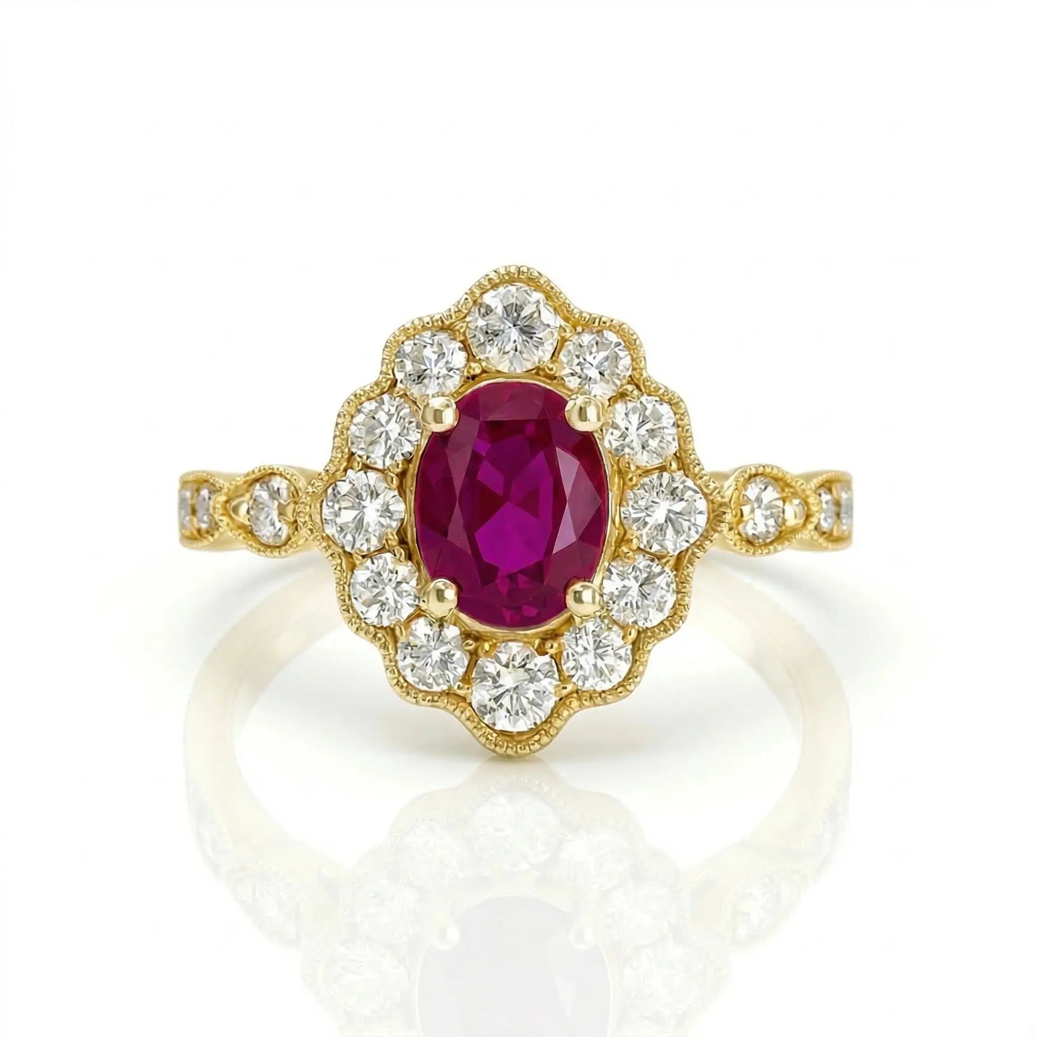 1.01ct Burma Ruby Engagement Ring | F VS1 Diamonds | 18K Gold Chloe's Jewellers