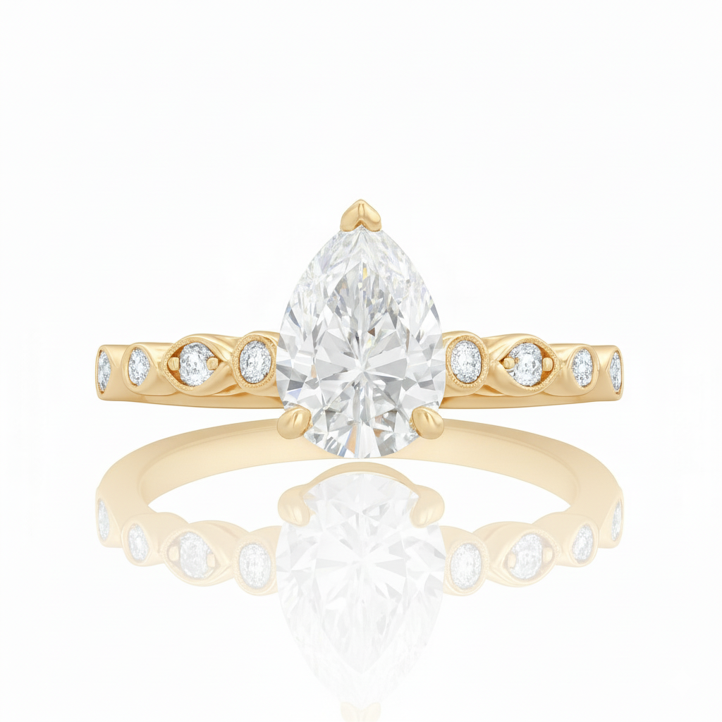 Natural Pear Shape Shoulder Diamond Engagement Ring 0.73ct