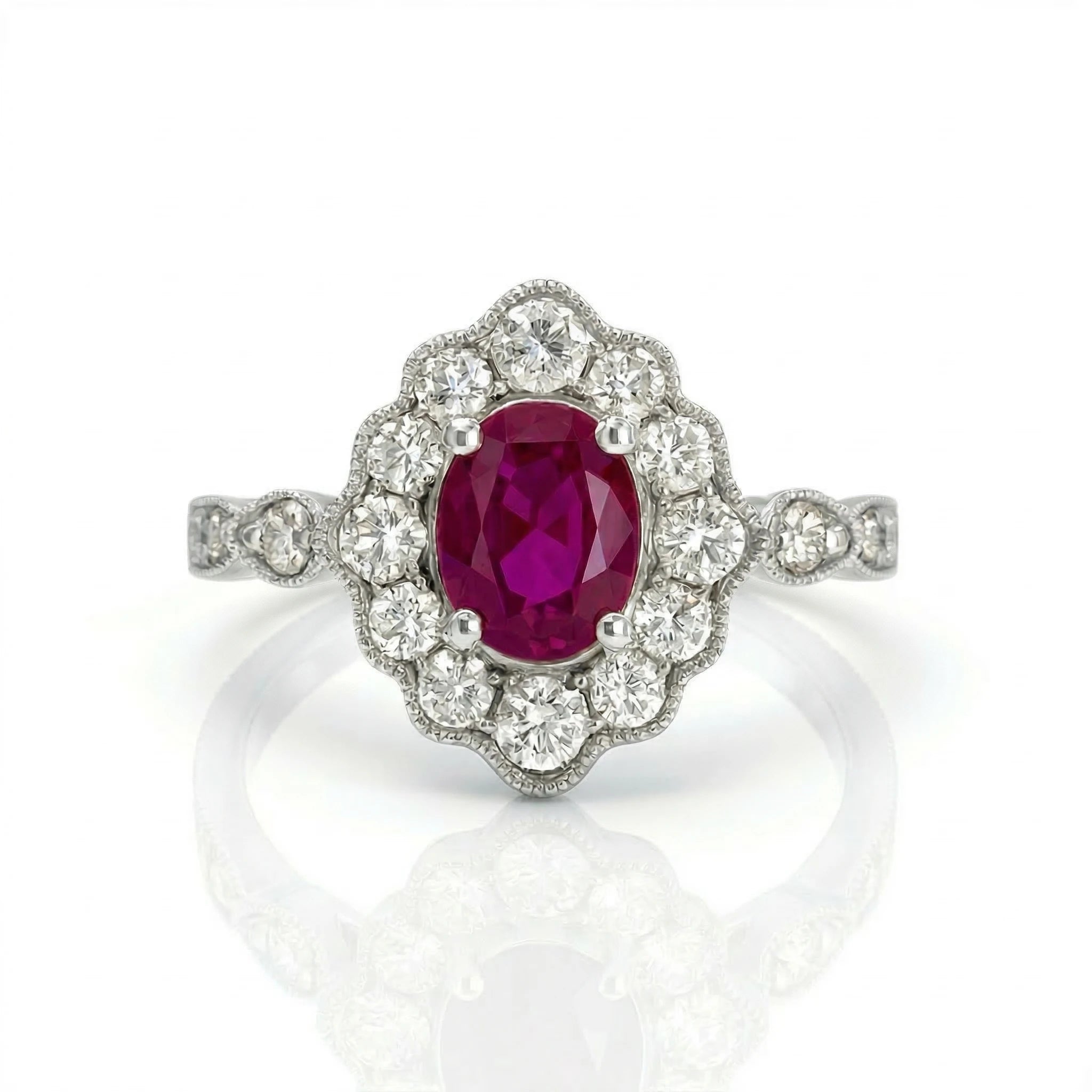1.01ct Burma Ruby Engagement Ring | F VS1 Diamonds | 18K Gold