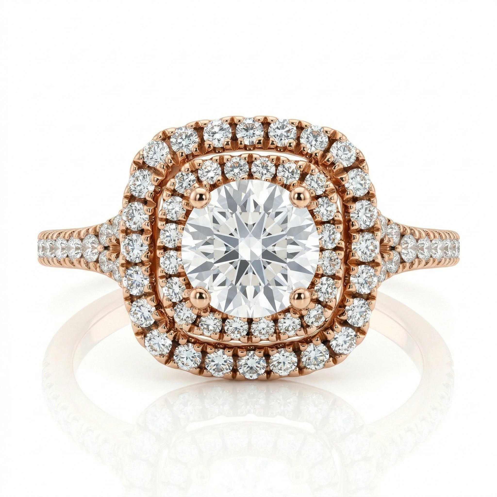 0.55ct GIA Round Cut Natural Diamond Double Halo Setting Engagement Ring Chloe's Jewellers