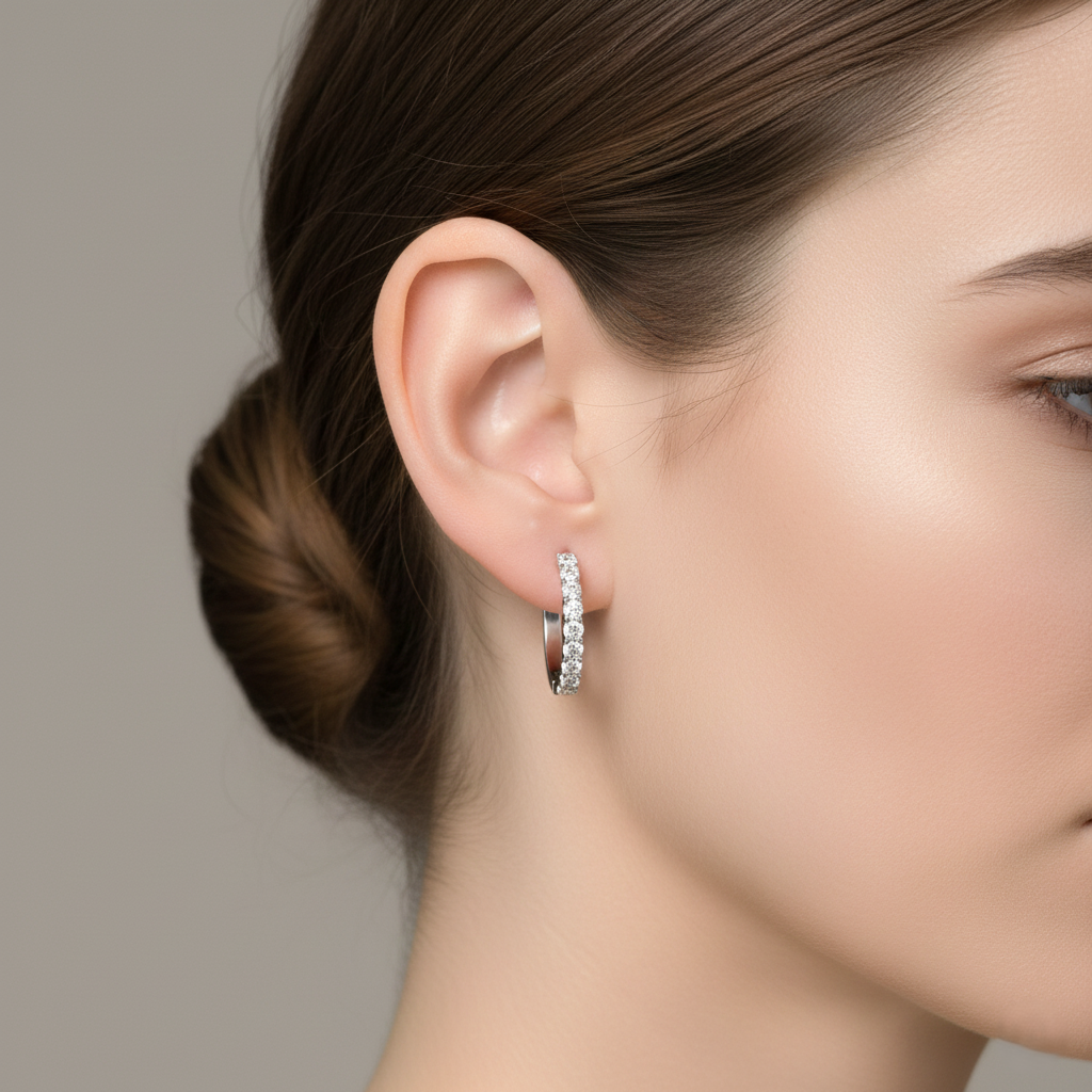 18K White Gold Grain Set Hoop Diamond Earrings 0.48CT