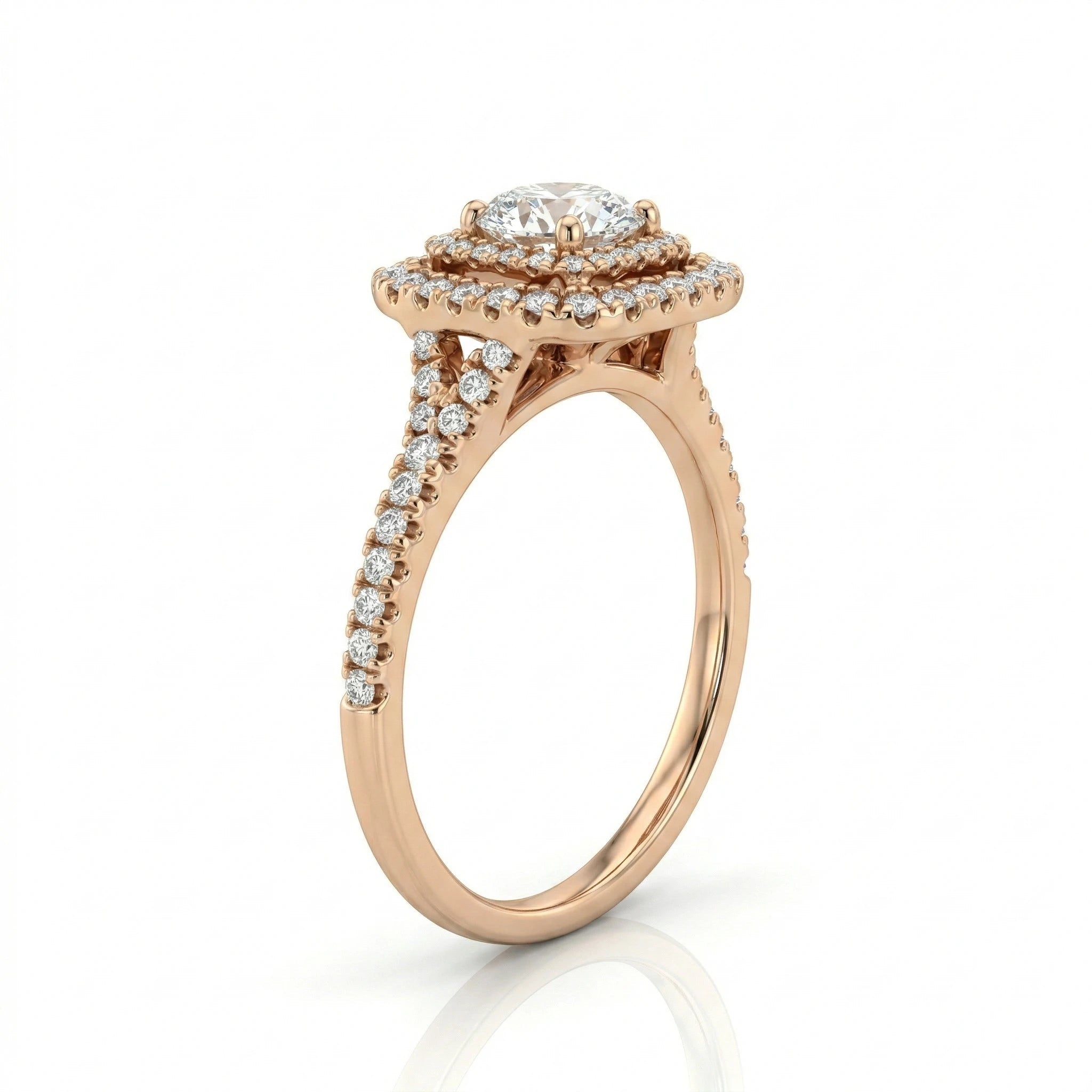 0.55ct GIA Round Cut Natural Diamond Double Halo Setting Engagement Ring Chloe's Jewellers