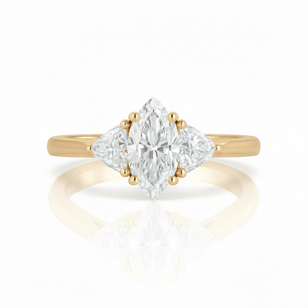 Natural Marquise Diamond Trilogy Setting Engagement Ring