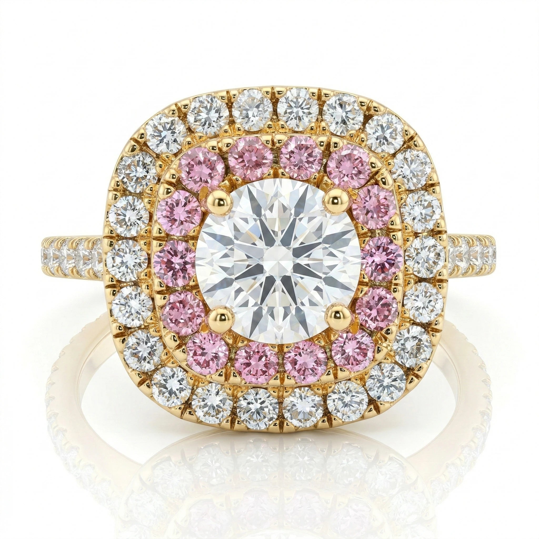 0.70ct GIA Round Cut Natural Fancy Pink Blue Diamond Double Halo Setting Engagement Ring Chloe's Jewellers