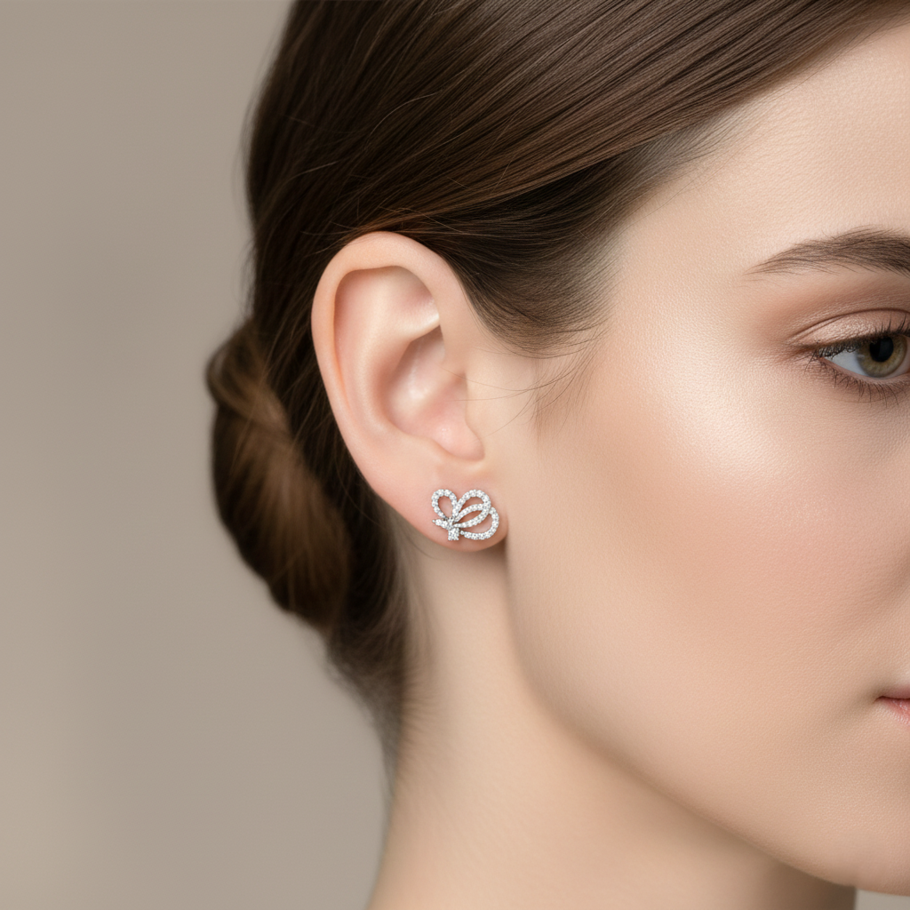 Butterfly Natural Diamond White Gold Stud Earrings