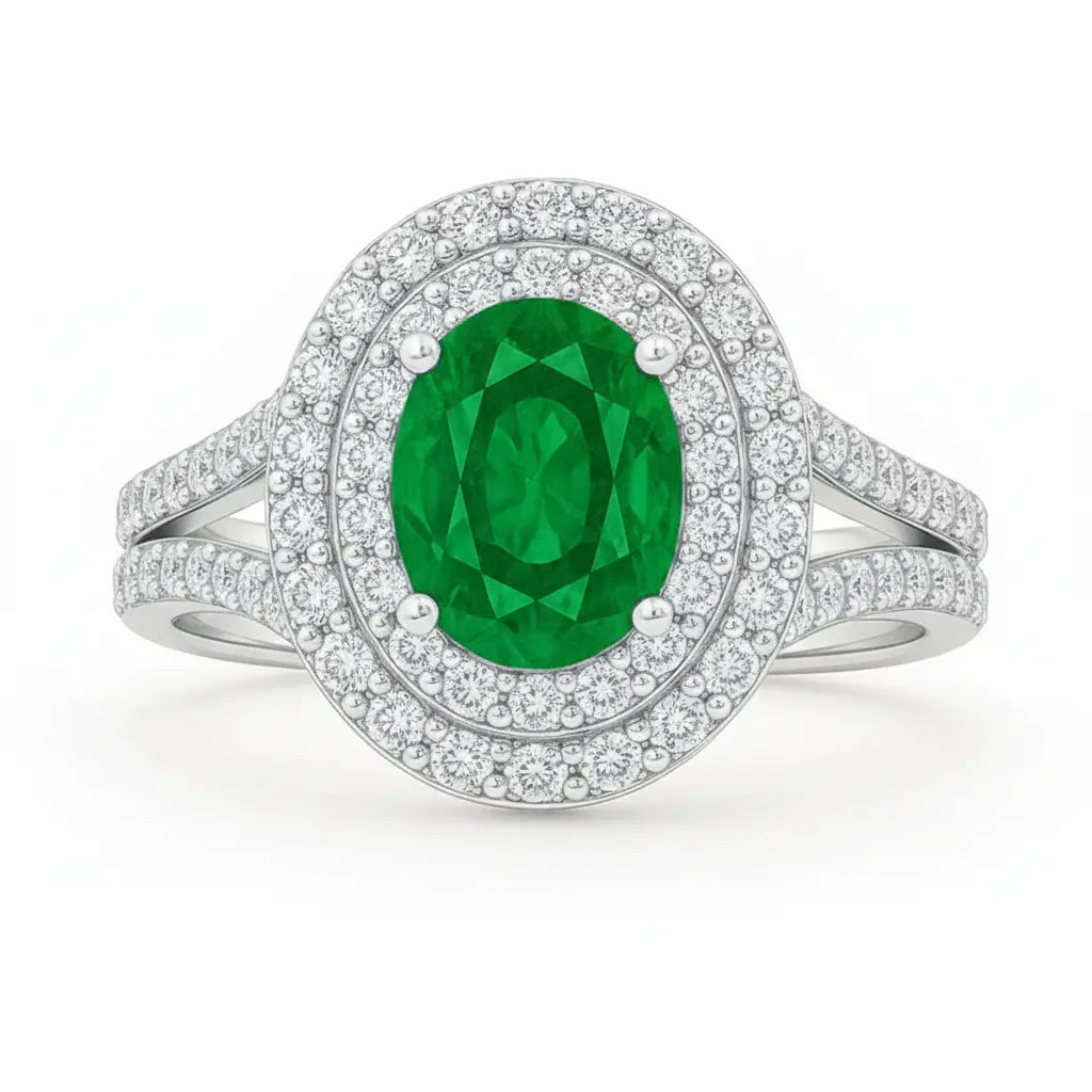 Jasmine Oval Halo Emerald Ring Chloe's Jewellers