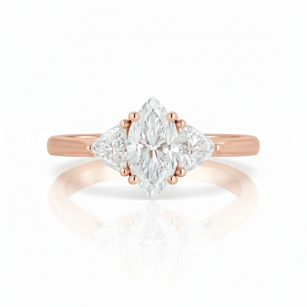 Natural Marquise Diamond Trilogy Setting Engagement Ring
