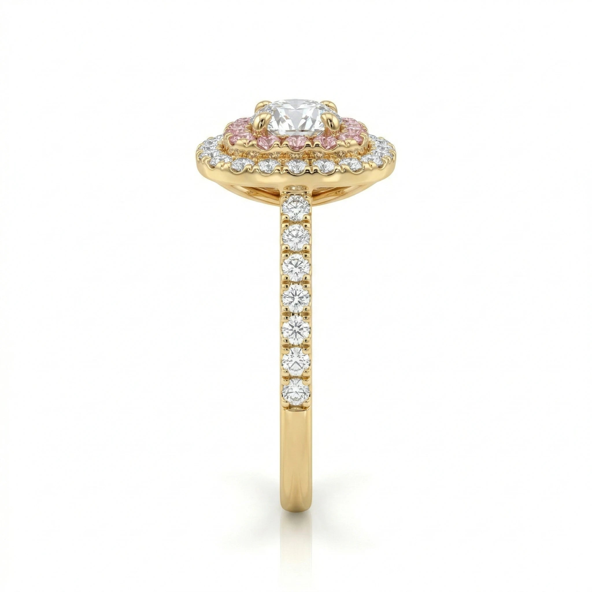 0.70ct GIA Round Cut Natural Fancy Pink Blue Diamond Double Halo Setting Engagement Ring Chloe's Jewellers