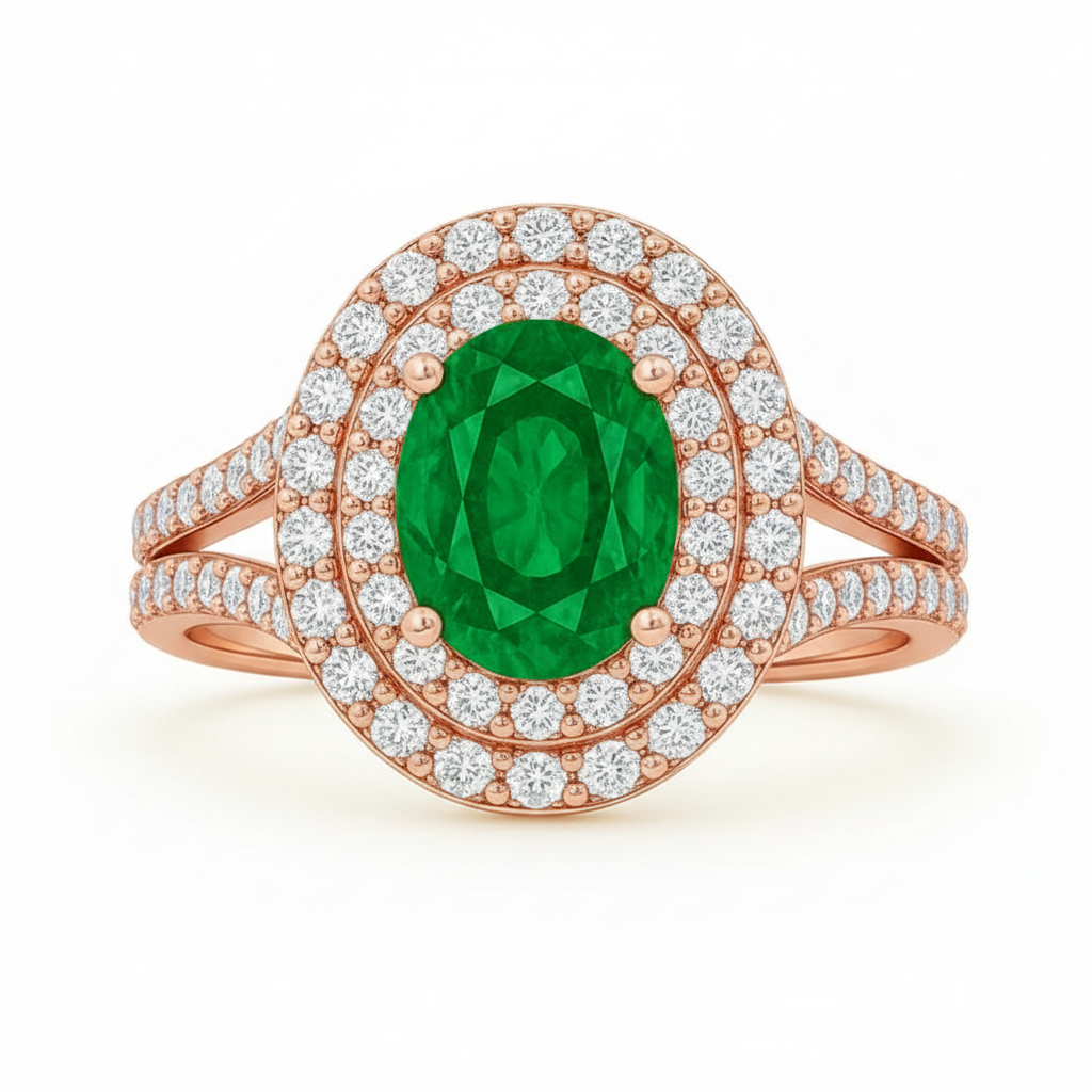 Jasmine Oval Halo Emerald Ring