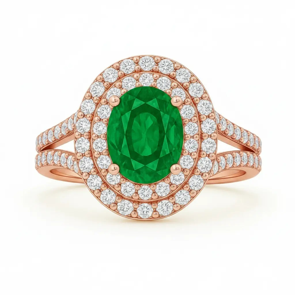 Jasmine Oval Halo Emerald Ring Chloe's Jewellers