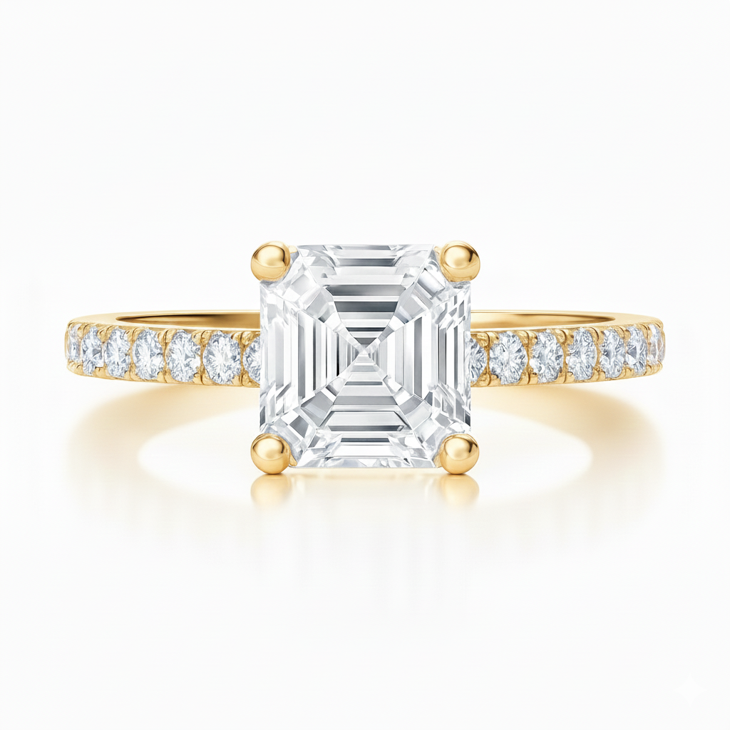 4 Prongs Natural Asscher Cut Shoulder Diamond Setting Engagement Ring Chloe's Jewellers