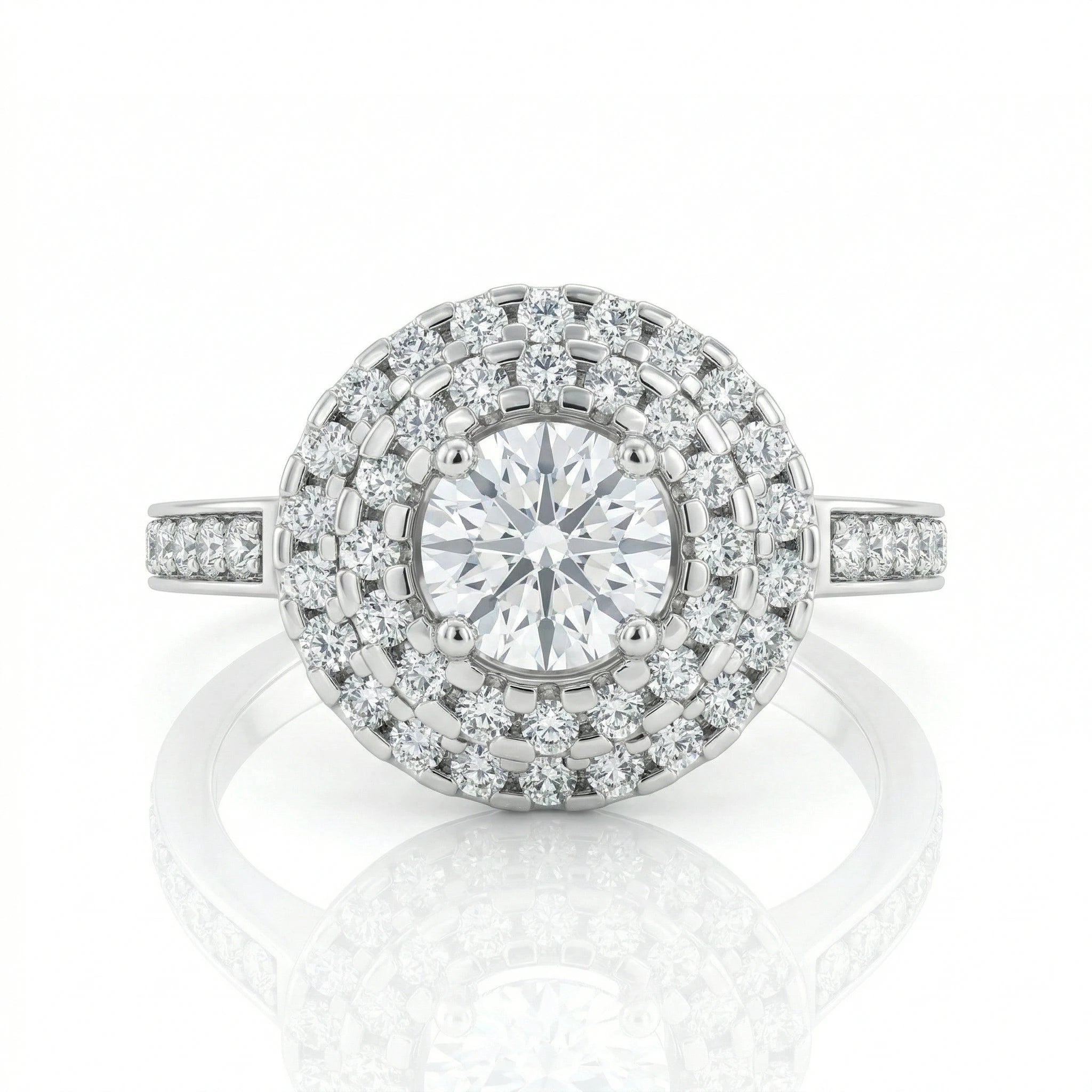 0.54ct GIA Round Cut Natural Diamond Double Halo Setting Engagement Ring Chloe's Jewellers