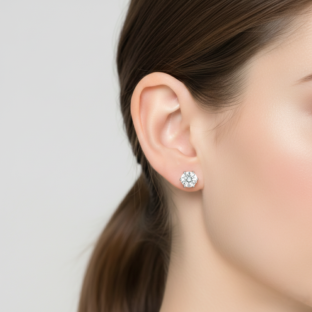 1.00ct Round Cut Natural Diamond Stud Earrings, 18ct White Gold